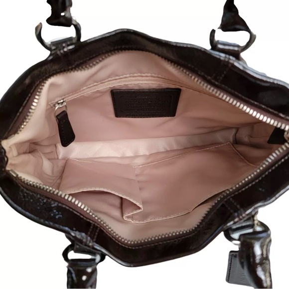 $198 Authentic Ashley Coach Brown Patent Leather Convertible Crossbody Satchel - Picture 7 of 8